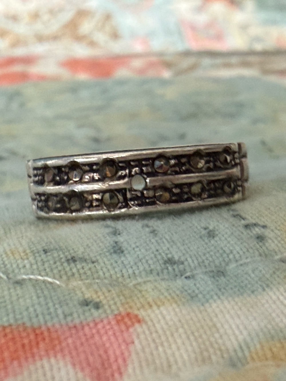 Italian Silver 925 Classic Double-Row Silver Crystal Band Ring - Women's 7.5